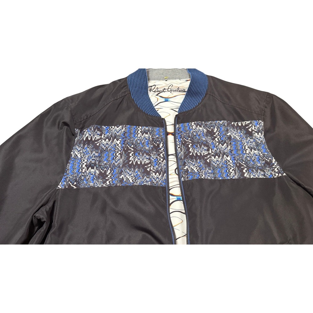 Robert Graham Reversible Bomber Jacket XL Black Blue White Abstract Print Golf - Picture 4 of 10